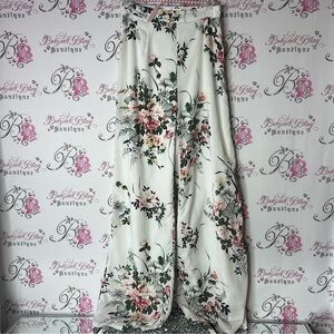 Pants flowers wide leg flare white pastel size 2 USA Floral White